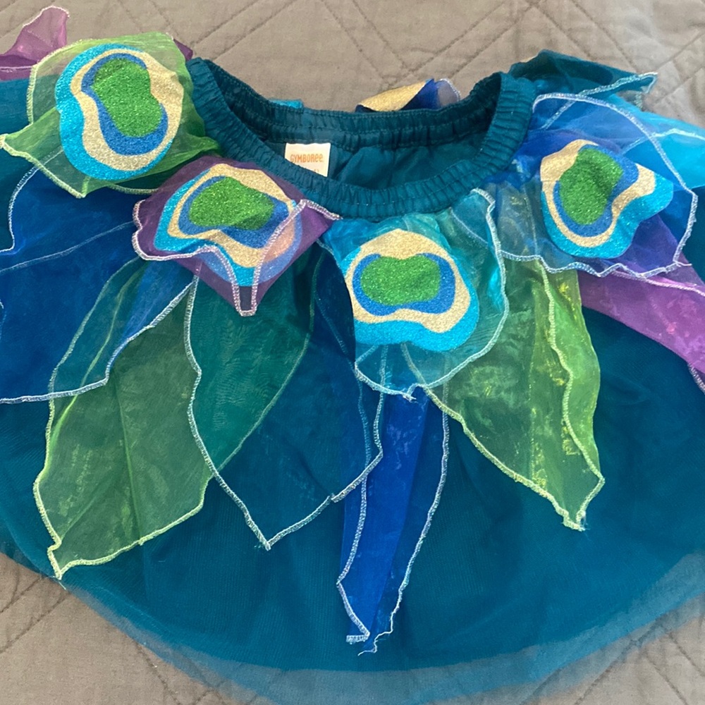 Little girls Gymboree Peacock Tutu skirt sz 3 4 blue green glitter dress up